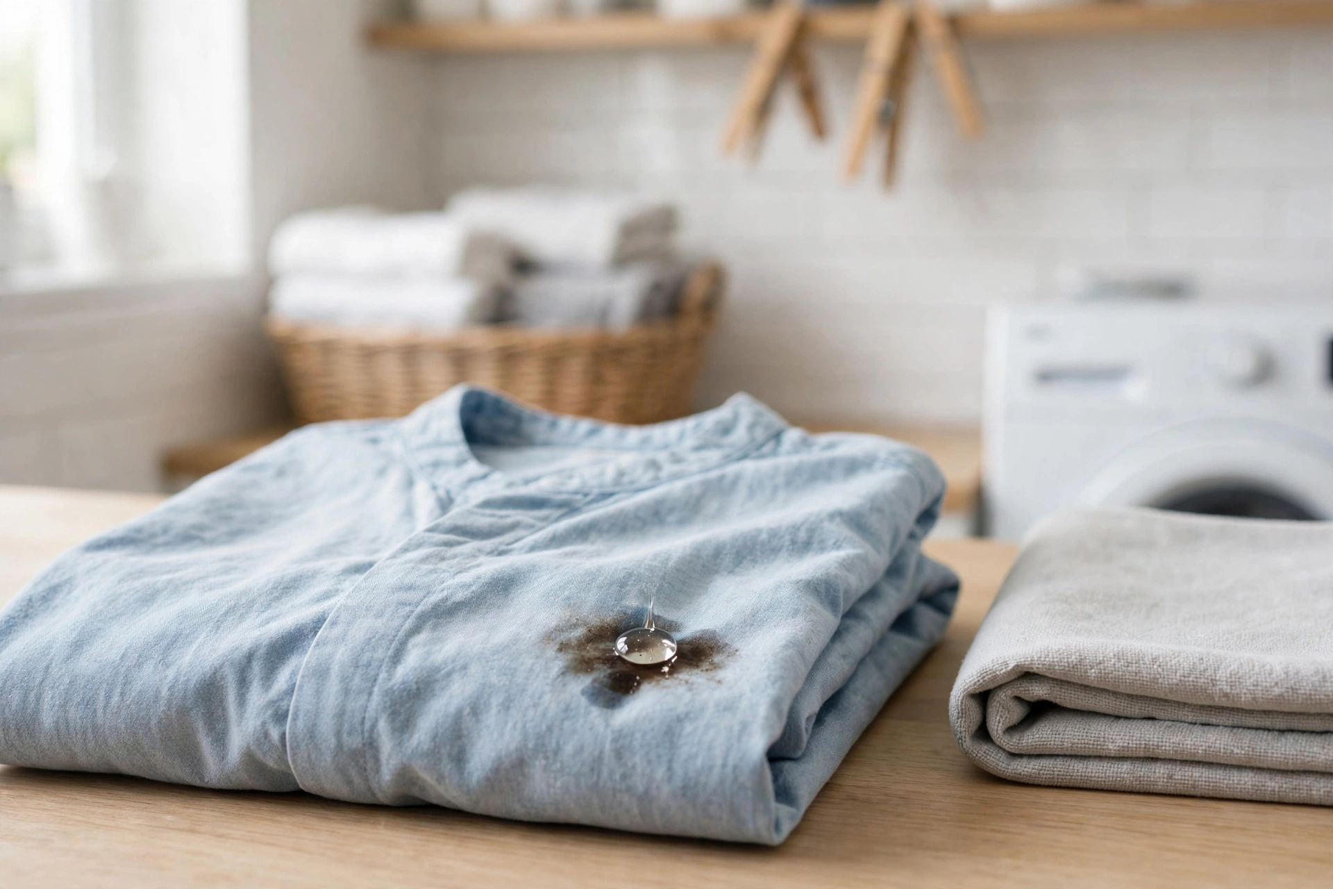 Removing an oil stain from a shirt with dish soap and cloth